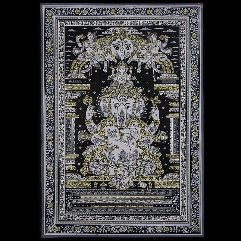 Black and cream Patachitra style Ganesh painting from the Aura range
