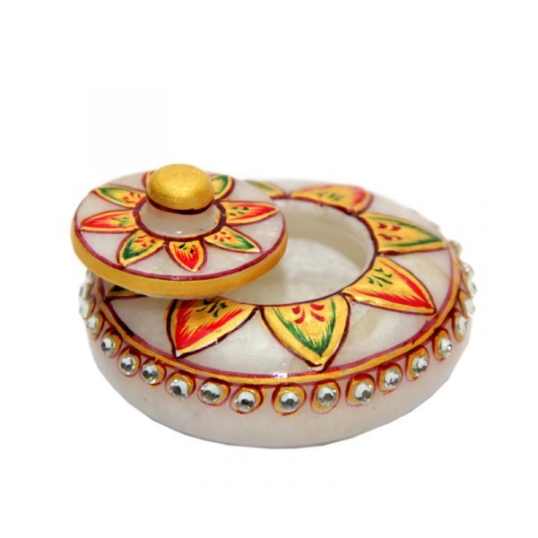 4. Marble Handicraft - Carved Sindoor Holder B