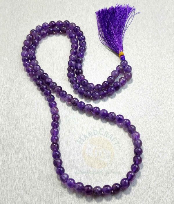 Natural Healing Stone Crystal Mala Necklace - Amethyst