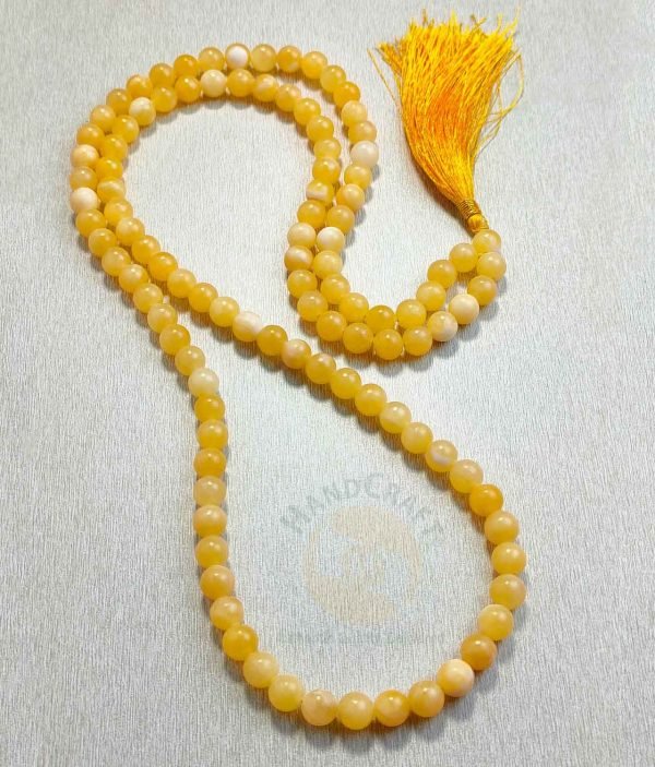 Natural Healing Stone Crystal Mala Necklace - Cream Beads