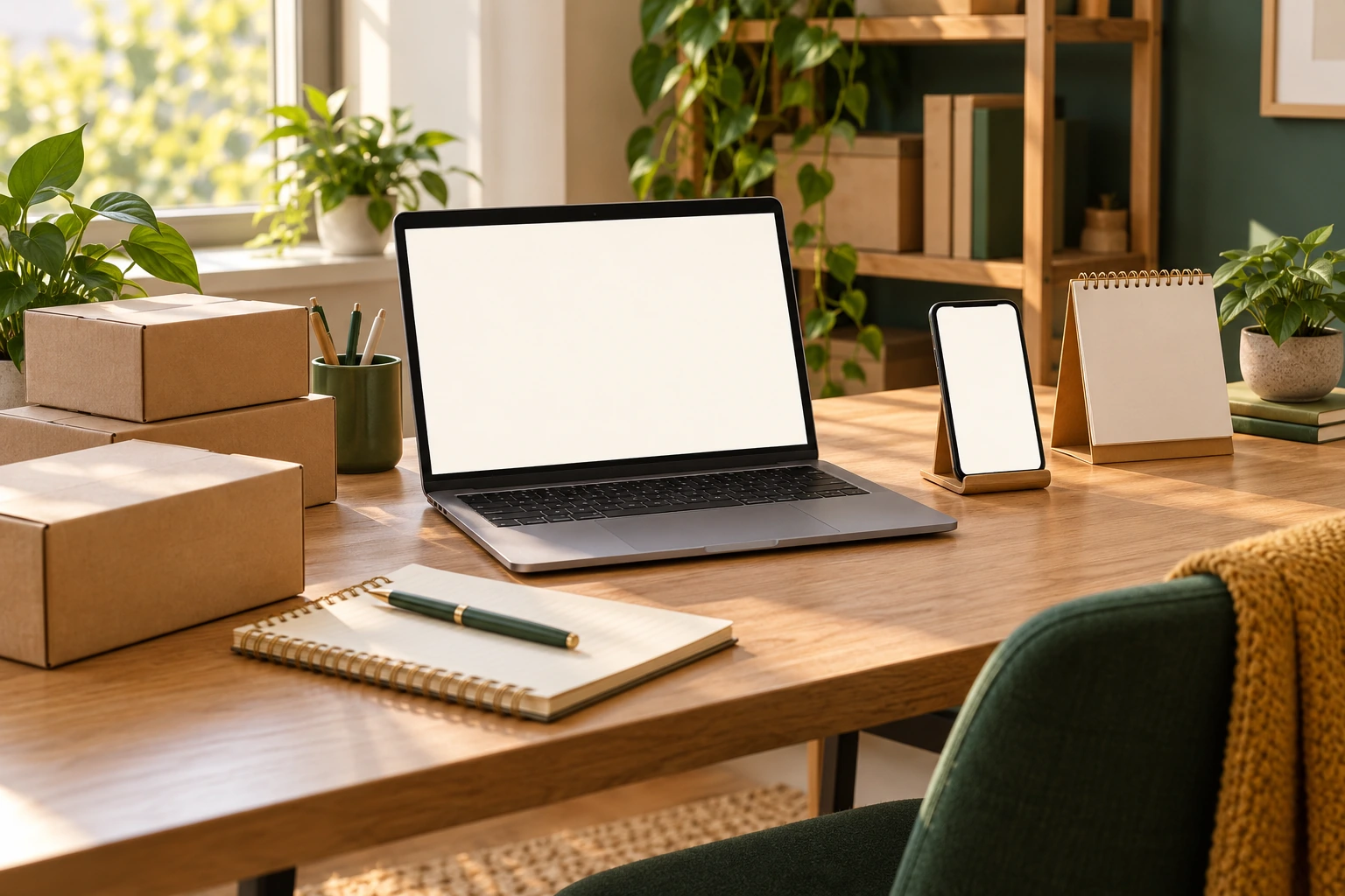 Laptop, phone, notebook and plain parcels illustrating different resale channels