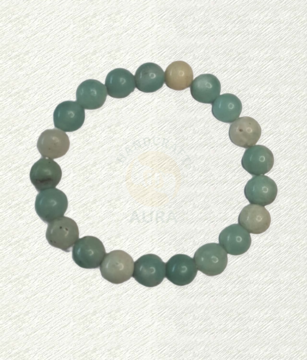 Amazonite bracelet with muted blue-green and cream mottled round beads