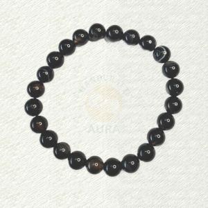 Black Sulemani Hakik bracelet with black round beads and grey-white banding