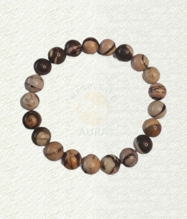 Brown Zebra Jasper bracelet with brown and cream striped round beads