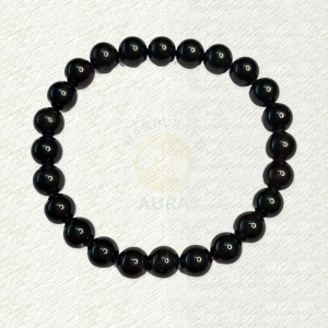 Garnet bracelet with glossy, almost-black round beads and subtle dark-red tones