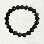 Kambaba Jasper bracelet with dark olive-green round beads and black circular patterns