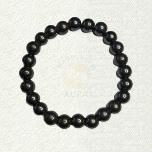 Magnetite bracelet with reflective dark-silver and black round beads