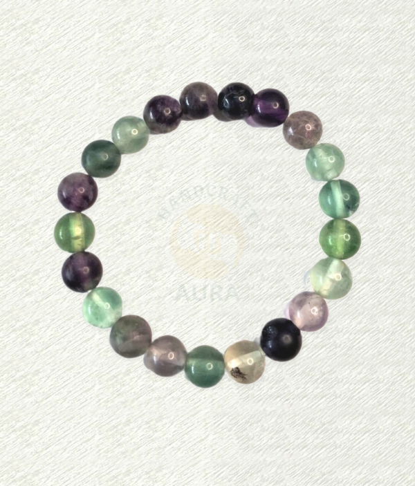 Multi Fluorite bracelet with green, purple and lighter translucent-looking round beads