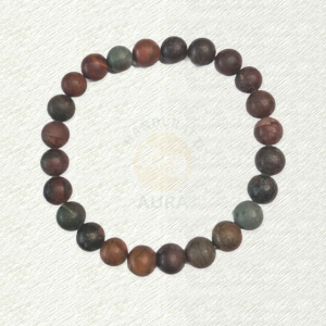 Multi Picasso Jasper bracelet with patterned brown, rust and muted green round beads