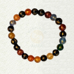 Om Mani Padme Hum bracelet with multicoloured round beads and gold-coloured inscriptions