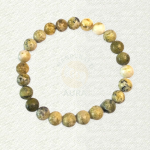 Serpentine bracelet with yellow and olive-green mottled round beads