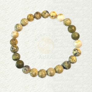 Serpentine bracelet with yellow and olive-green mottled round beads