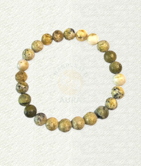 Serpentine Bracelet Serpentine bracelet with yellow and olive-green mottled round beads