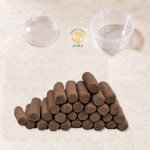 Representative photo of 30 brown dhoop sticks with an empty small container and separate lid.